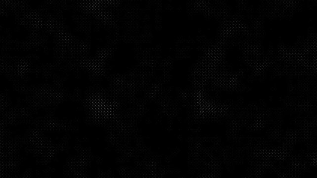 Abstract animated dots wave technology background with black digital grid structure, retro halftone texture, random particle motion, seamless 4k loop data visualization
