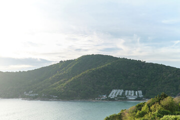 Fototapeta premium Tropical Coastal Landscape with Black Rock Headland Near Nai Harn Beach Thailand