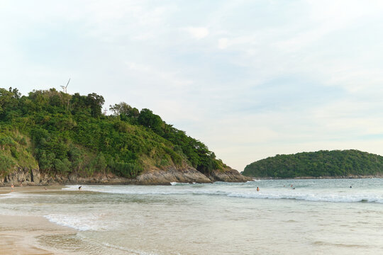 View of Nai Harn Beach and Wind Turbine from Scenic Coastal Viewpoint