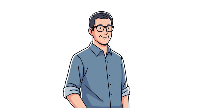 Cartoon man with glasses smiling.