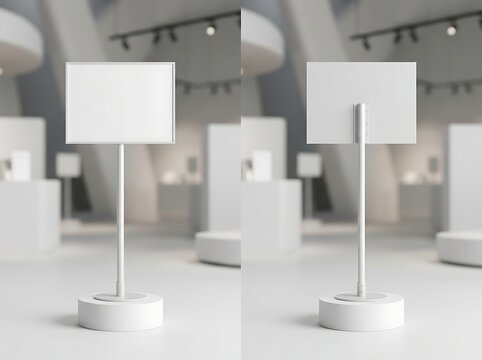 Blank directional signage mockup for trade show exhibition floor booth layout strategy and event navigation wayfinding