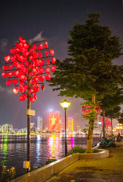 Night scene of the Han Riverside walking area,Da Nang,Vietnam.