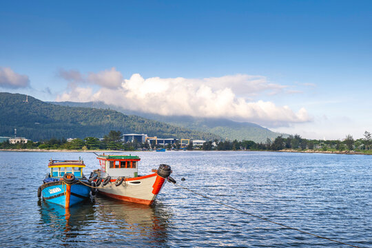 Fishing boats at Da Nang peninsular,along the central coast of Vietnam.
