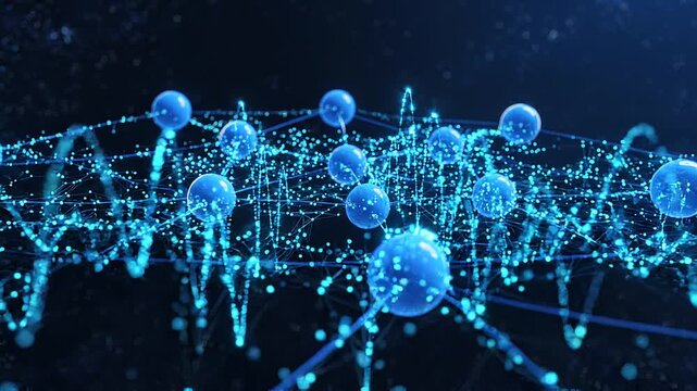 Vibrant Blue Glowing Network Nodes with Electric Energy Cinematic Footage Symbolizing Innovation and Progress Perfect for Corporate Technology and Branding