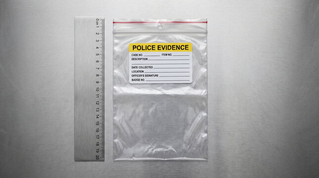 Police Evidence Bag with Ruler for Scale, Forensic Investigation Concept