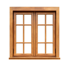 Obraz premium Beautifully crafted classic style closed wooden window frame featuring multiple glass panes and natural wood grain texture, an ideal architectural element for home renovation projects&nbsp;