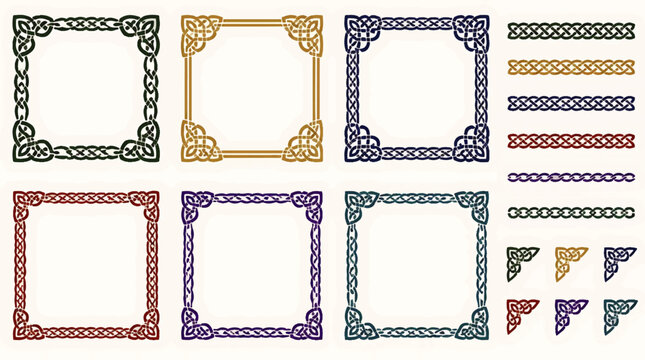 Collection of decorative Celtic knot frame borders with interwoven corners