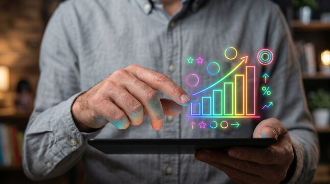 Up start bootstrap business growth chart on tablet in hand