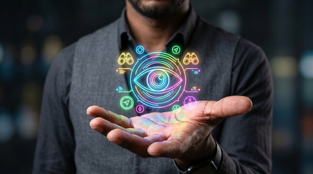 Start up bootstrap business eye hand hologram technology innovation vision futuristic digital interface