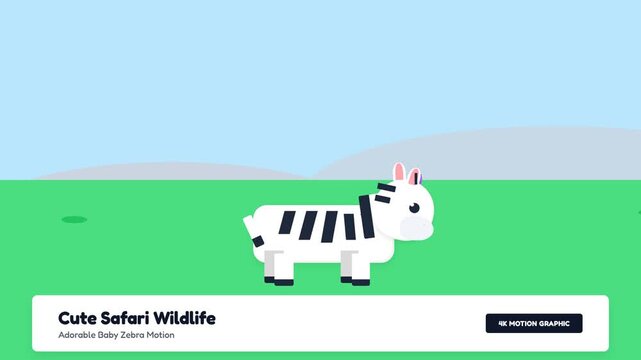 Cute Animated Zebra Walking in a Sunny Safari Landscape.