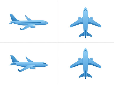 Blue jet airliners in flight formation against clear sky.