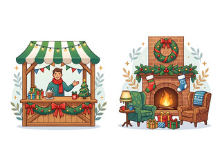 Obraz premium Colorful miniature Christmas village with festive scenes.