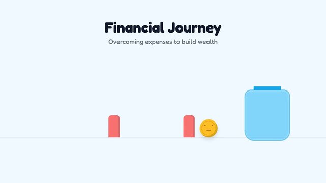 Animated Financial Journey Concept Showing Coin Savings Accumulation.