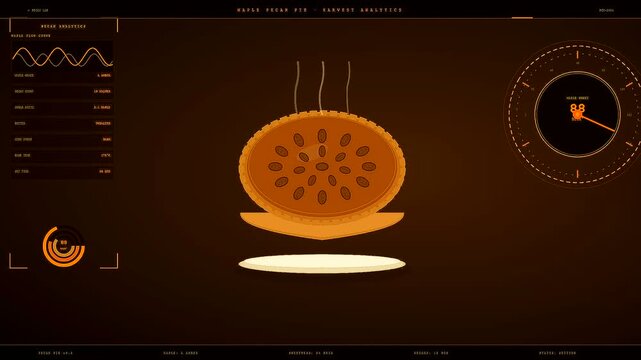 A digital view of spiced autumn baking as a sweet pie crust undergoes transformation while glowing orange graphics show levels of heat and rising intensity