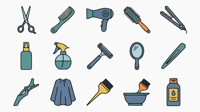 A collection of hairdressing tools and accessories for the concept of hair salon and beauty care.