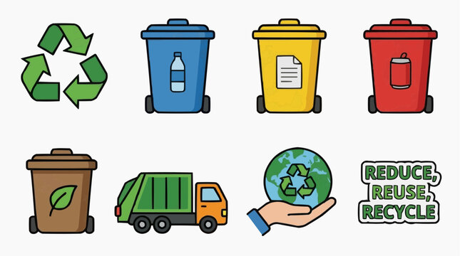 Recycling and waste management icons for the concept of environmental sustainability and conservation.