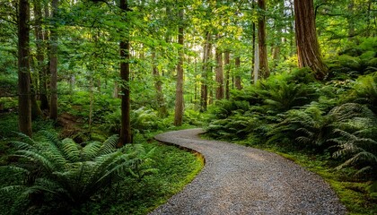 Fototapeta premium Winding Gravel Path Through Lush Green Forest