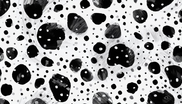 dalmatian spots pattern doodle polka dot seamless pattern in black and white ink brush strokes
