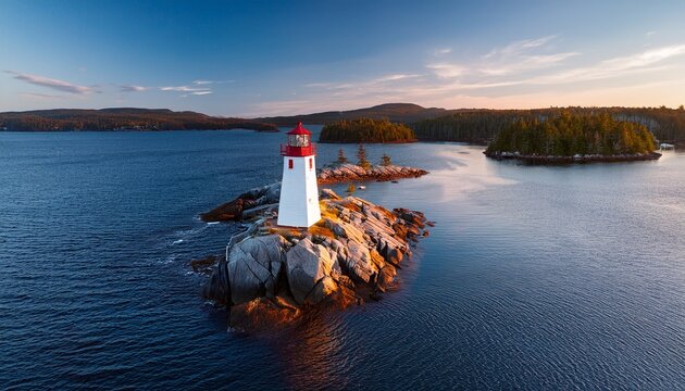 aerial view of the lighthouse on bras d or lake near baddeck nova scotia canada