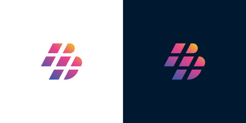 Modern geometric letter B logo design template with gradient colors on white and dark backgrounds © anello