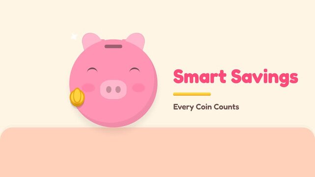 Smart Savings Concept Featuring A Cute Animated Piggy Bank Saving Gold Coins.