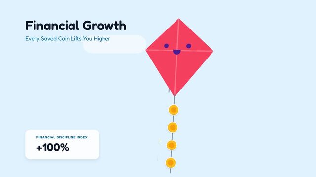 Animated Financial Growth Concept Featuring A Flying Kite With Rising Percentage Statistics.