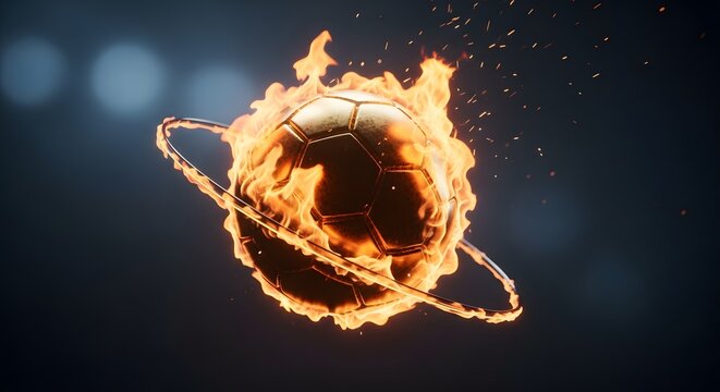 Soccer ball on fire with glowing ring
