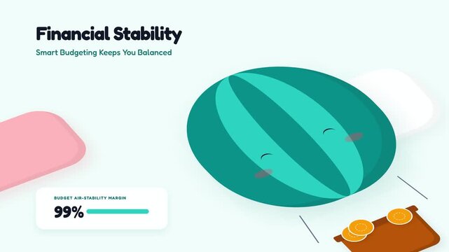 Financial Stability and Smart Budgeting Animation with Cute Watermelon Character.