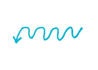 Obraz premium Cyan hand drawn wavy arrow pointing left sketch with directional pointing navigation illustration abstract indicator creative infographic movement scribble isolated background direction