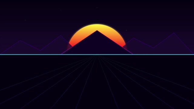 Retro Futuristic Synthwave Sun Grid Motion Graphic