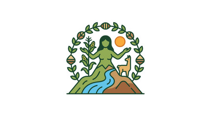 Obraz premium Pachamama Earth Mother Goddess Emblem with Llama and Corn
