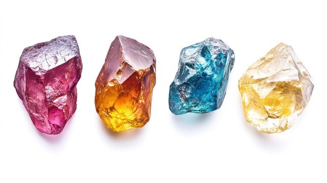 Set of spinel gem stone. Colorful gem stones set in various colors - yellow, red, white, blue and turquoise. Isolated on transparent white background