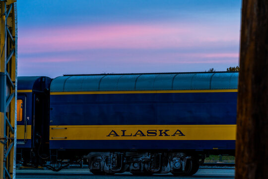 Alaska train during sunrise 