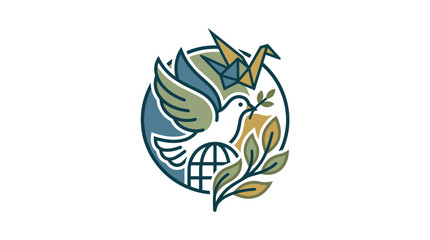 Obraz premium Peace Symbol with Dove Globe and Origami Crane Illustration