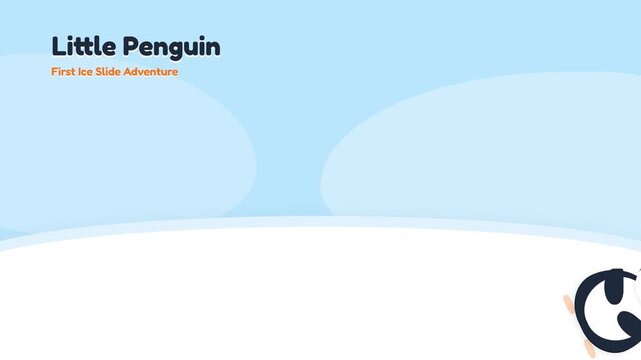 Cute Little Penguin Character Walking Across Snowy Arctic Landscape Animation.