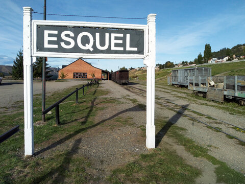 Name sign at Esquel Station in Chubut Argentina
