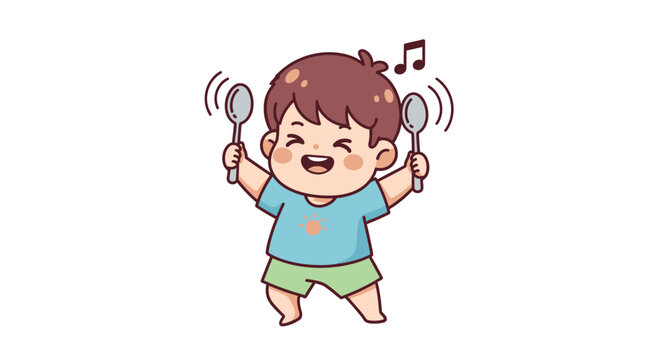 Happy Toddler Pretending to Conduct Music Joyfully.