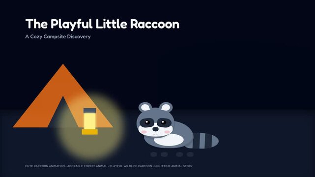 The Playful Little Raccoon Exploring a Campsite at Night.