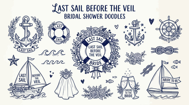 Nautical themed bachelorette party elements with anchor and sailboat icons