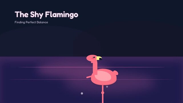 The Shy Flamingo Minimalist Animation Loop Featuring A Cute Pink Bird In A Dark Water Setting.