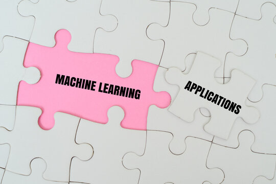 "MACHINE LEARNING APPLICATIONS" word alphabet letters on puzzle. Symbolizing AI integration and technology solutions