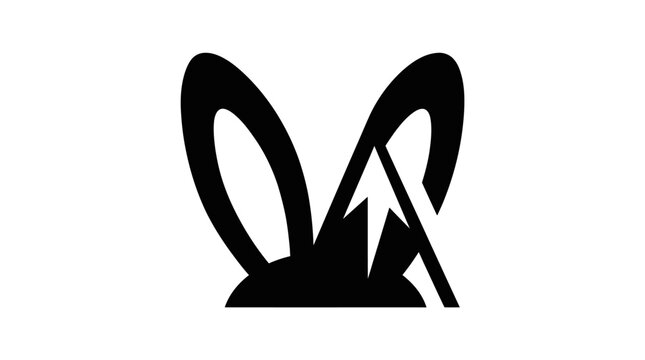 Abstract Black Rabbit Ears Silhouette Emerging from Abstract Mountain Peaks