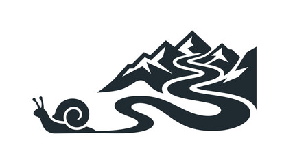 Snail on Winding Road Towards Mountains - Slow Journey Concept © Shop