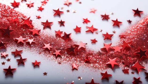 Red Glitter Sparkles And Shimmering Star Shapes Scattered On A Soft Light Gray Background Creating Elegant Festive Abstract Texture For Celebration Design Greeting Cards Holiday Themes And Luxury Deco