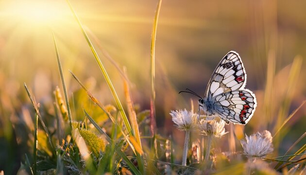 Butterfly On Spring Meadow Zerynthia Polyxena Southern Festoon Or Spanish Festoon Butterfly