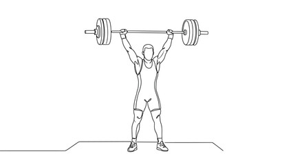 Continuous line drawing of a weightlifter holding a heavy barbell overhead. © zoro0
