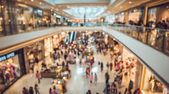 Abstract blurred photo of many people shopping inside department store or modern  shopping mall. Urban lifestyle and black Friday shopping, motion, speed, blurred, group, city, modern