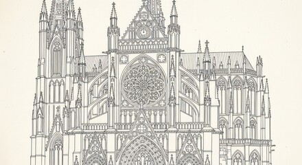 Obraz premium Detailed pencil sketch of grand Gothic cathedral with intricate architectural features
