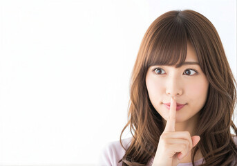 Naklejka premium 内緒ポーズをする若い女性