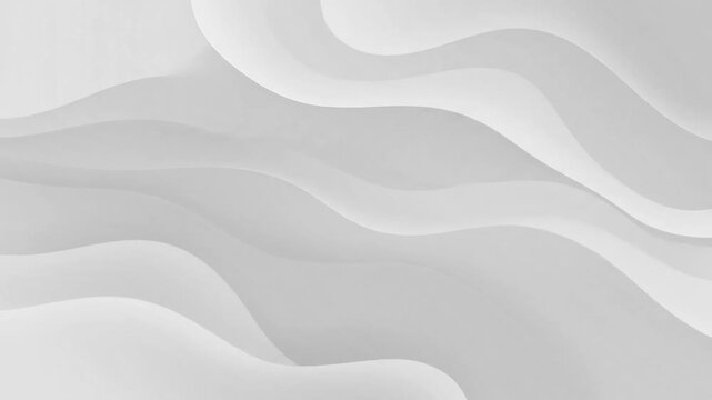 A clean and minimalist abstract background featuring smooth, elegant white waves flowing softly. A versatile fluid loop design element perfect for modern presentations, corporate videos, and corporate